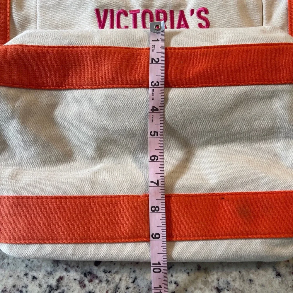 Victoria's Secret Tote Bag Womens Large Cream Pink‎ Orange Beach Y2K Canvas Bag